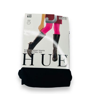 Hue 1 Pair Womens Super Opaque Control Top Tights Size 1 Black U6620 NEW